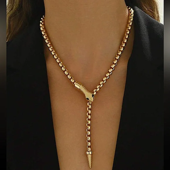 Stainless Steel Gold Snake Choker Necklace Chain Link Gold Plated - Picture 1 of 4